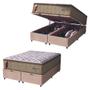 Imagem de Cama Box Baú Casal King Colchão Molas Guarda Costas Max Com Pillow 193x203x81cm Suede Bege/Branco