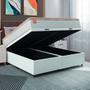 Imagem de Cama Box Baú Colchão Casal King Molas Ensacadas Real 193x203x68cm Branco / Bege Linho Inducol - Suporta até 130kg por Pessoa