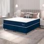 Imagem de Cama Box Casal King Colchão Molas Ensacadas Lamore 193x203x70cm Azul Veludo/ Malha Branca Hellen - Suporta até 110kg por Pessoa