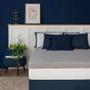 Imagem de Cama Box Queen Azul com Colchão Guldi Dream Mola Ensacada (30x158x198) e 2 Travesseiros Guldi Soft Nasa Cinza e Branco