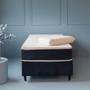 Imagem de Cama Box Solteiro com Colchão Mola Ensacada Guldi Macio e 1 Travesseiro Guldi Nasa Viscoelástico Azul e Branco
