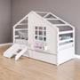 Imagem de Cama Casinha com Janela com 02 Gavetas e Escada/Escorregador Madeira Maciça Branco Housin