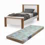 Imagem de cama de quarto moderna mdf com pé e estrado de madeira já com colchão D23 88cm de largura branco/amendoa