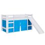 Imagem de Cama Elevada Infantil Solteiro Com Escorregador Branco E Cortina Azul Secreto 93 x 202 cm Zimo Shop