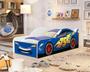 Imagem de cama infantil 08 azul adesivada com proteção lateral para quarto de menino MDF com colchão juvenil