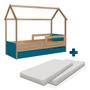 Imagem de Cama Infantil Casinha Com Auxiliar E 2 Colchões Aveiro Oak Azul Secreto Sonho Completa Móveis