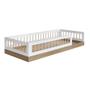 Imagem de Cama Infantil de Chão Montessoriana com Colchão Menino Menina Solteiro 195cm com Grade Proteção Aveiro com Branco