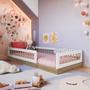 Imagem de Cama Infantil de Chão Montessoriana com Colchão Menino Menina Solteiro 195cm com Grade Proteção Aveiro com Branco