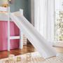 Imagem de Cama Infantil Elevada com Colchão Menino Menina Solteiro 202cm com Degrau e Escorregador Branca com Cortina Rosa