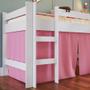 Imagem de Cama Infantil Elevada com Colchão Menino Menina Solteiro 202cm com Degrau e Escorregador Branca com Cortina Rosa