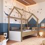 Imagem de Cama Infantil Montessoriana Casinha com Colchão Menino Menina Solteiro 196cm com Proteção Lateral Aveiro com Branco