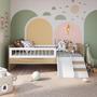 Imagem de Cama Infantil Montessoriana de Solteiro Menino Menina 193cm com Escada, Escorregador e Grade de Proteção