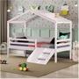 Imagem de Cama Infantil Prime com Telhado Claraboia e Kit Escadinha Casatema Branco/Natural