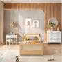 Imagem de Cama Infantil Solteiro Montessoriano Lift em Madeira Maciça com Rattan 2 Grades Casatema Branco/Natural