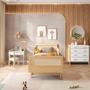 Imagem de Cama Infantil Solteiro Montessoriano Lift em Madeira Maciça com Rattan 2 Grades Casatema Branco/Natural