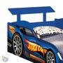 Imagem de Cama Juvenil 1,50 x 70 Carro stock  Azul Menino  Corrida Proteção Facil Acesso Hot Wheels Relâmpago McQueen Baixa Quarto Criança Personagem