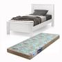 Imagem de cama solteiro branco  para quarto com pés de madeira já com colchão D23 c/estrado madeira