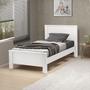 Imagem de cama solteiro branco  para quarto com pés de madeira já com colchão D23 c/estrado madeira