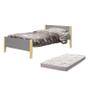 Imagem de Cama Solteiro Simba Cinza Fosco Pés Madeira Natural com Colchão D20 - Reller Móveis