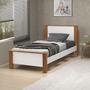 Imagem de cama tamanho de solteiro com pé de madeira estilo padrão branco amendoa fosco já com colchão D20 88x188cm