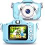 Imagem de Camera Digital Azul Infantil Mini Efeitos Fotos Voz Recarregável Com Capa Proteção Cachorro Jogos