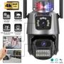 Imagem de Câmera IP de segurança externa sem fio, WiFi Smart 3 lentes, zoom 8X, rastreamento automático, CCTV, Visão noturna automático, sensor 360, 6K, 12MP