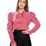 Imagem de Camisa Blusa Feminina Manga Longa Bufante Com Gola Laço Poa