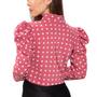 Imagem de Camisa Blusa Feminina Manga Longa Bufante Com Gola Laço Poa