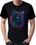 Imagem de Camisa Camiseta Estampada T-shirt Face Gato Neon Felino 4