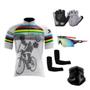 Imagem de Camisa Ciclismo C/ Proteção UV + Luvas Ciclismo + Óculos Esportivo + Manguito + Bandana