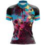 Imagem de Camisa Ciclismo MTB Feminina Pinceladas Azuis e Rosa Proteção UV+50