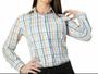 Imagem de Camisa Feminina Ixória Slim Manga L. Xadrez Laranja/Azul/Br