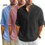 Imagem de Camisa Henley Masculina de Algodão - Manga Comprida, Leve e Respirável
