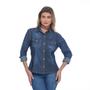 Imagem de Camisa Jeans Feminina Blusa Jeans Manga Longa Social Aberta