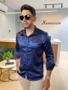 Imagem de Camisa Masculina Social Acetinada Slim Fit Azul Marinho - Zip Off