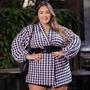 Imagem de Camisa Plus Size Feminina Xadrez Festa Junina Manga Longa Vestidinho Soltinho Tamanho Grande