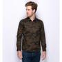 Imagem de Camisa Social Masculina Manga Longa Sarja Camuflada Militar Verde Militar/Preto GG
