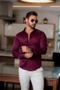 Imagem de Camisa Social Masculina  Slim Manga Longa Acetinada Vinho  - Conquest