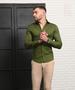 Imagem de Camisa social verde militar masculina algodao com elastano slim fit