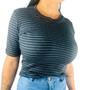 Imagem de Camiseta baby look feminina modal listrada com manguinha e gola redonda