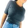 Imagem de Camiseta baby look feminina modal listrada com manguinha e gola redonda
