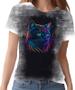 Imagem de Camiseta Camisa Estampada T-shirt Face Gato Neon Felino 1