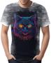 Imagem de Camiseta Camisa Estampada T-shirt Face Gato Neon Felino 5