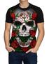 Imagem de Camiseta Camisa Masculina Caveira Skull Love Flores Floral Long Line