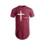 Imagem de Camiseta Estampada Cruz Masculina Manga Curta Camisa Long Line Swag Blusa Algodão Básica Oversize Thirt Gospel Cristã Evangélica Presente Casual