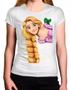 Imagem de Camiseta Feminina Enrolados - Rapunzel com Trança e Camaleão Omb