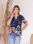 Imagem de Camiseta Feminina Estampada Floral com Botões Viscose Premium  -  Azul