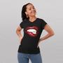 Imagem de Camiseta Feminina Lips Lábios Batom vermelho Preta