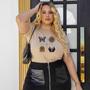 Imagem de Camiseta Feminina Plus Size Managa Curta T-Shirt Gola Alta Com Estampa Casual 100% Algodão