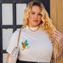 Imagem de Camiseta Feminina Plus Size Tamanho Grande Gola Alta Manga Curta Básica Com Estampa